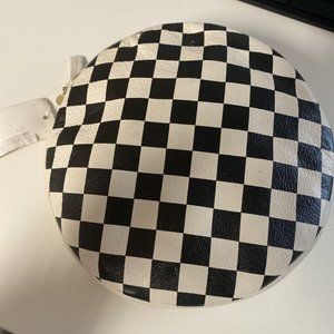 Clare V Checkered Leather Circle Clutch